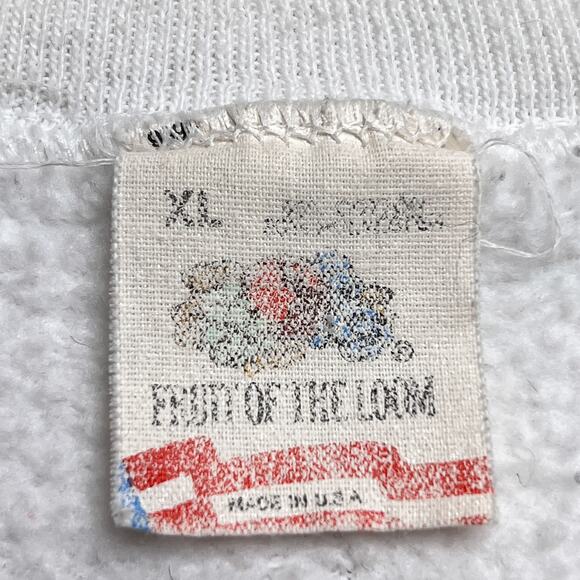 Vintage 80s Fruit of the Loom Tech Sweatshirt White Pullover Striped Men's XL - Picture 3 of 10